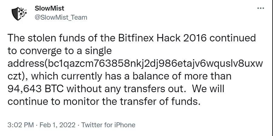 慢雾：美国执法部门破获 2016 年 Bitfinex 被黑案件细节分析